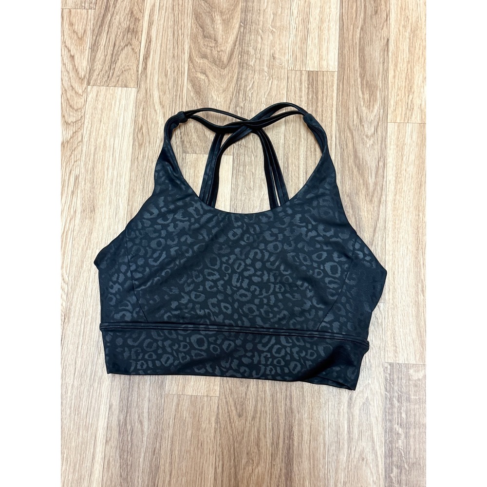 Buffbunny Collection Womens Black Leopard Print Strappy Sports Bra Medium